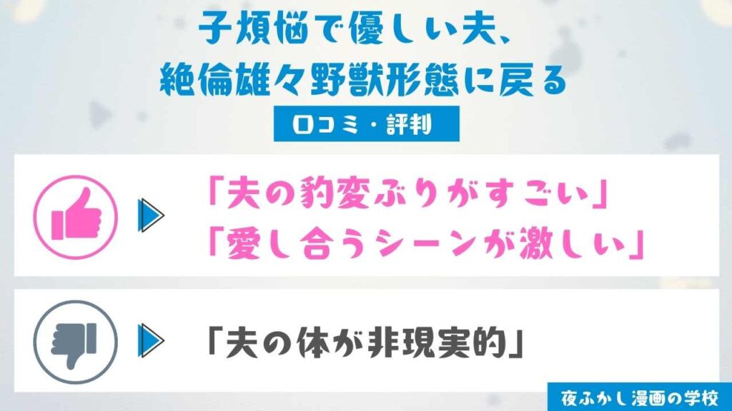 『子煩悩で優しい夫、絶倫雄々野獣形態に戻る』の口コミ・評判