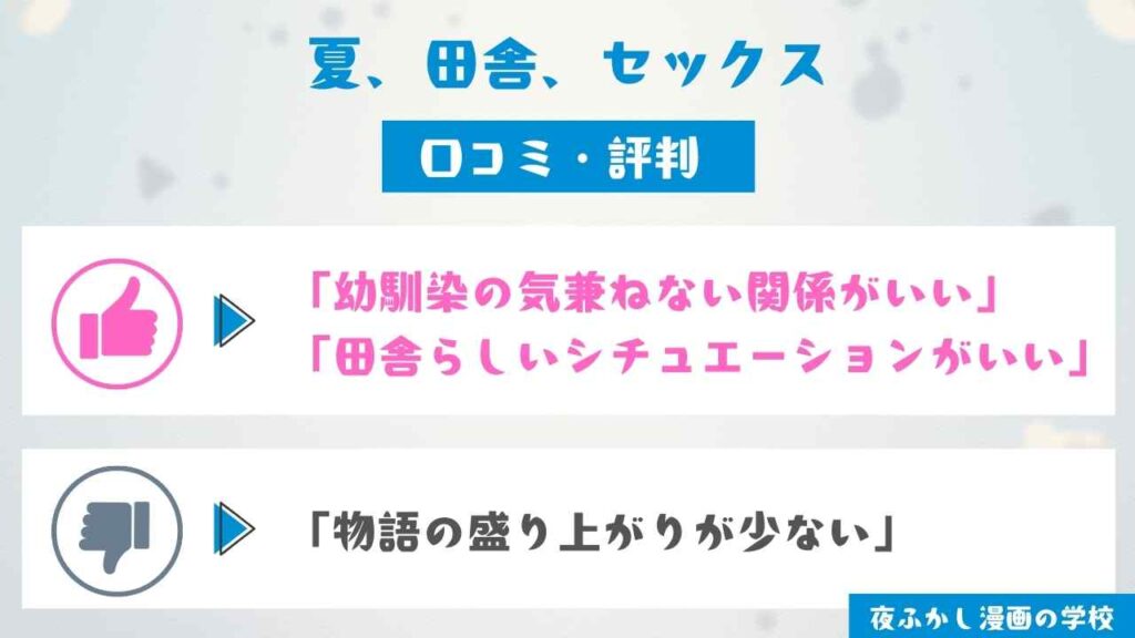 『夏、田舎、セックス』の口コミ・評判