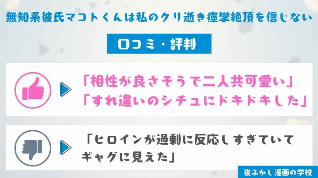 『無知系彼氏マコトくんは私のクリ逝き痙攣絶頂を信じない』の口コミを独自アンケートで調査