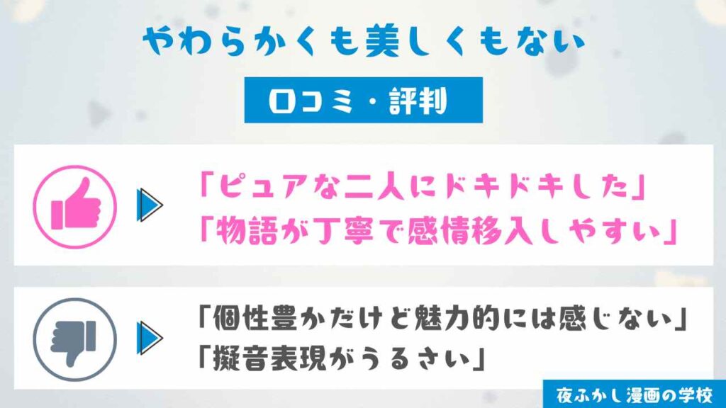 漫画『やわらかくも美しくもない』の口コミを独自アンケートで調査