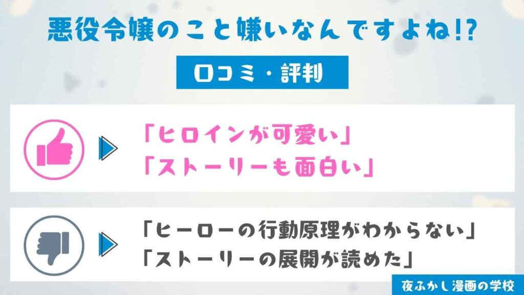 『悪役令嬢のこと嫌いなんですよね!?』を読んだ7名の口コミ・評判を紹介