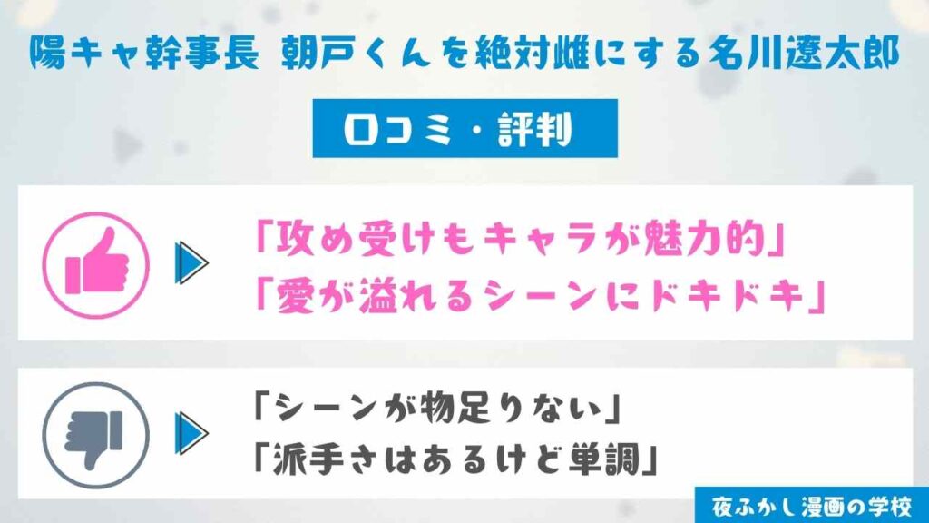 『陽キャ幹事長 朝戸くんを絶対雌にする名川遼太郎』の口コミ・評判